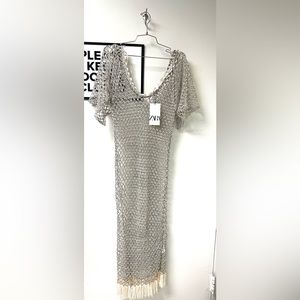 Zara Long Fringe Knit Tunic Dress